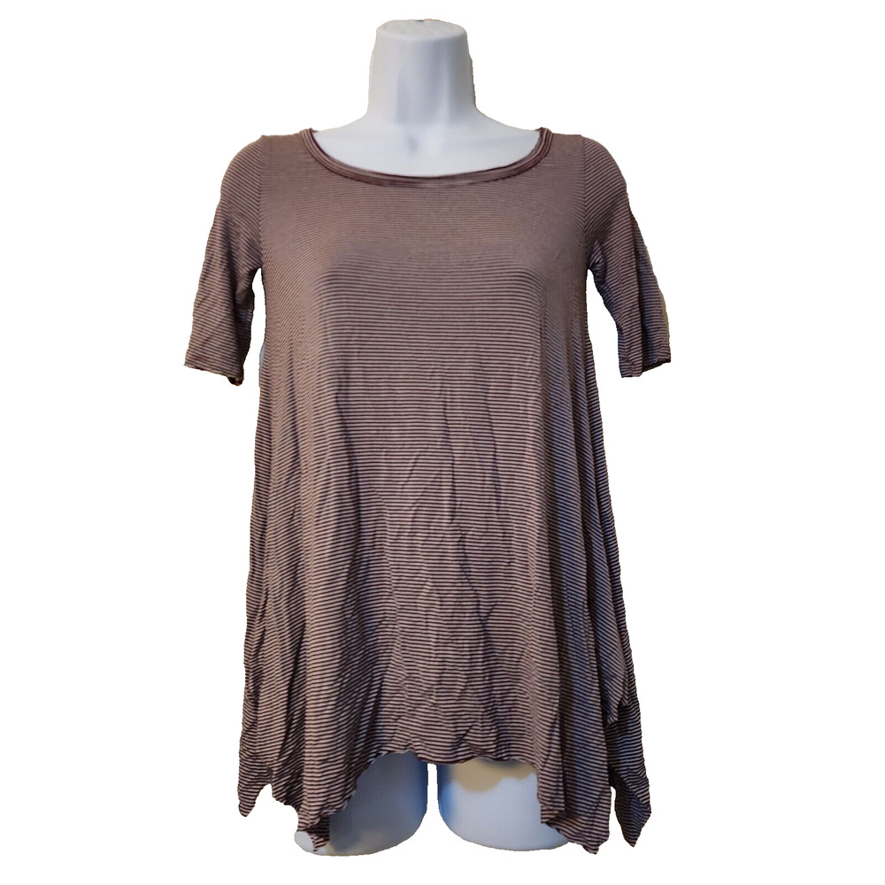 American Eagle Soft & Sexy Womens Top Size XXS Burgundy Striped Shark Bite Tee